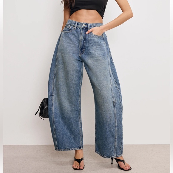 Good American Denim - Good American High-Rise Wide Leg Two-Tone Blue Jeans